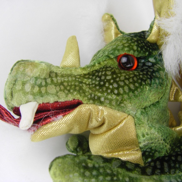 Folkmanis 13 Inch Green Dragon Finger Puppet bean bag gold wings - Picture 8 of 8